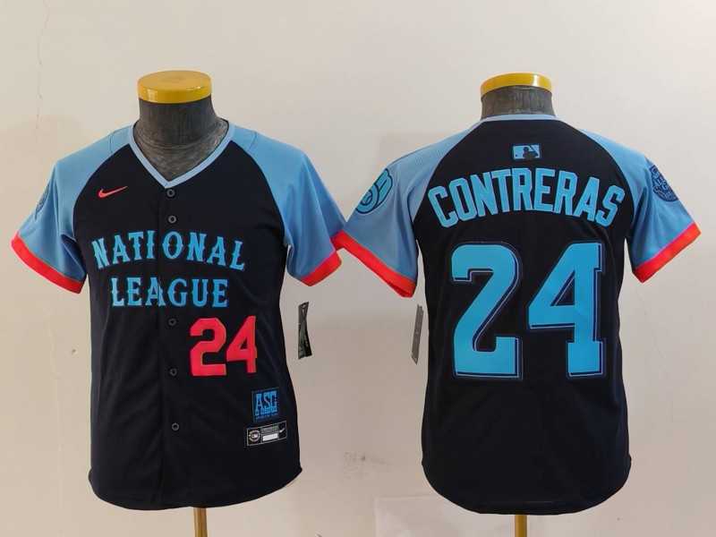Youth Milwaukee Brewers #24 William Contreras Number Navy 2024 All Star Limited Stitched Jerseys->2024 mlb all-star->MLB Jersey